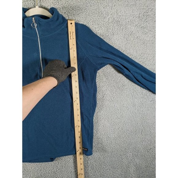 Athleta Fleece Pullover Womens Medium Blue Embroidered Sleeve Lightweight - Picture 13 of 13